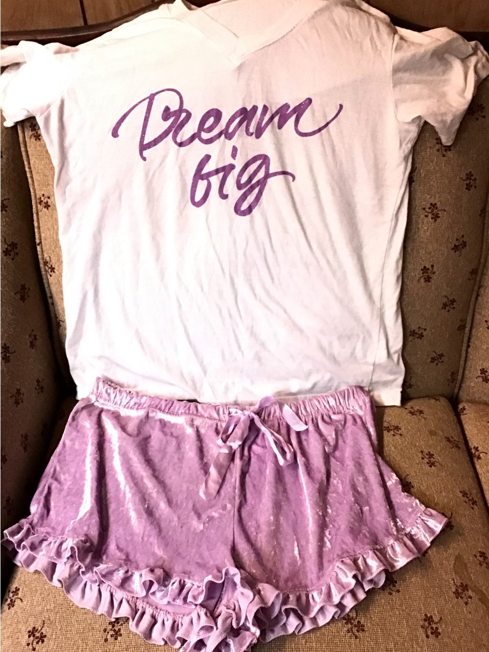 Bobbie Brooks White Top & Lavender Ruffle Short Sleep Set